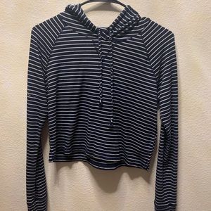 Navy Blue/White Hollister Cropped Hoodie